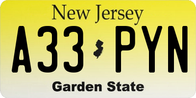 NJ license plate A33PYN