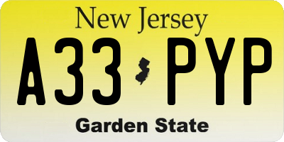 NJ license plate A33PYP