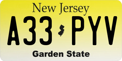 NJ license plate A33PYV