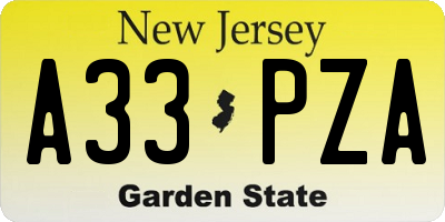 NJ license plate A33PZA