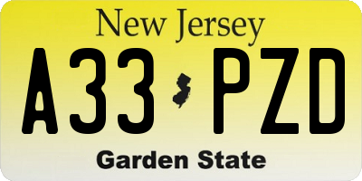 NJ license plate A33PZD