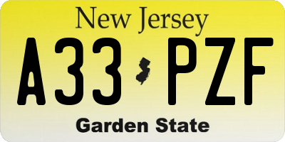 NJ license plate A33PZF
