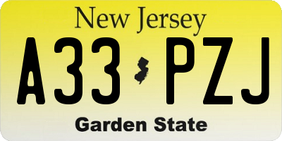 NJ license plate A33PZJ