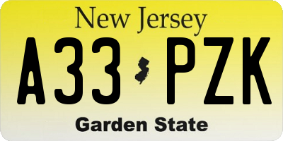 NJ license plate A33PZK