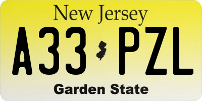 NJ license plate A33PZL
