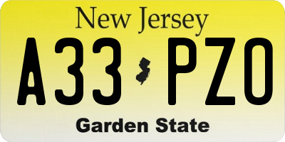 NJ license plate A33PZO