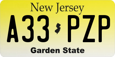NJ license plate A33PZP