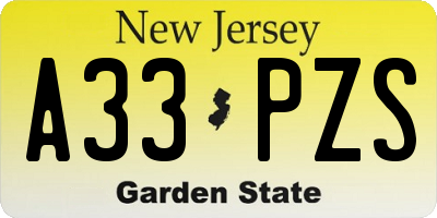 NJ license plate A33PZS