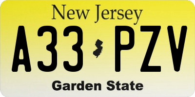 NJ license plate A33PZV
