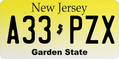 NJ license plate A33PZX