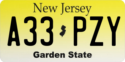 NJ license plate A33PZY