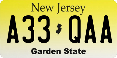 NJ license plate A33QAA