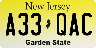 NJ license plate A33QAC
