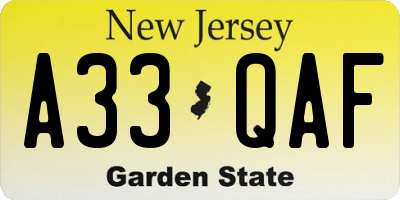 NJ license plate A33QAF