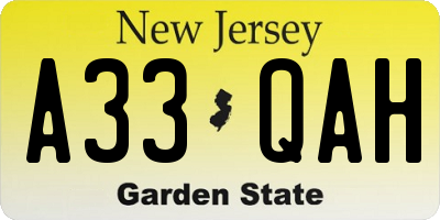 NJ license plate A33QAH
