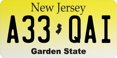 NJ license plate A33QAI