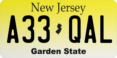 NJ license plate A33QAL