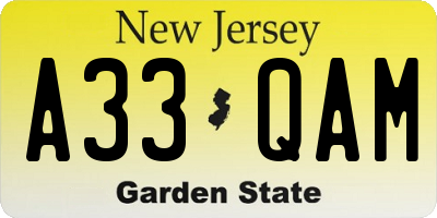 NJ license plate A33QAM