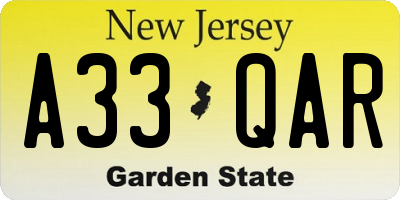 NJ license plate A33QAR