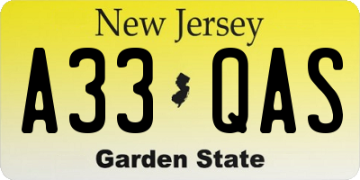 NJ license plate A33QAS