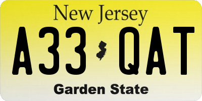 NJ license plate A33QAT