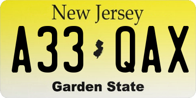 NJ license plate A33QAX