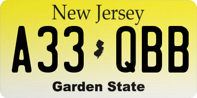 NJ license plate A33QBB