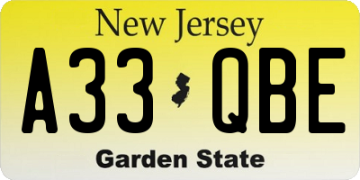 NJ license plate A33QBE