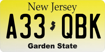 NJ license plate A33QBK