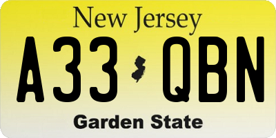 NJ license plate A33QBN
