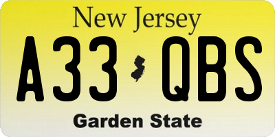 NJ license plate A33QBS