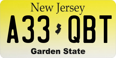 NJ license plate A33QBT