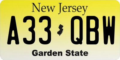 NJ license plate A33QBW