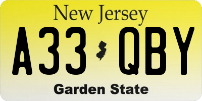 NJ license plate A33QBY