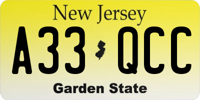 NJ license plate A33QCC