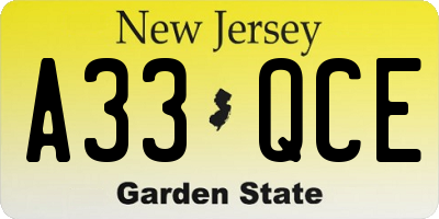 NJ license plate A33QCE