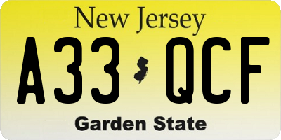NJ license plate A33QCF