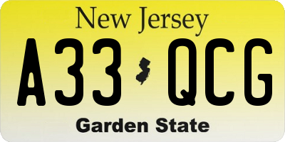 NJ license plate A33QCG