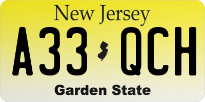 NJ license plate A33QCH
