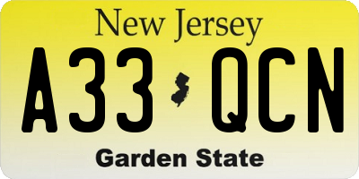 NJ license plate A33QCN