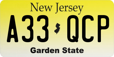 NJ license plate A33QCP