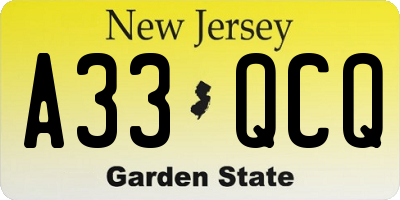 NJ license plate A33QCQ