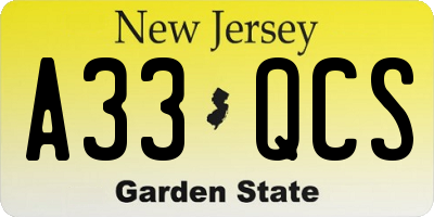 NJ license plate A33QCS