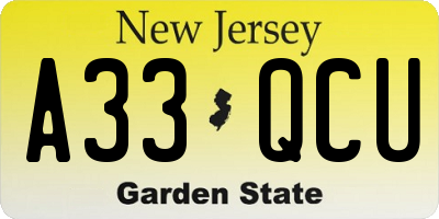 NJ license plate A33QCU