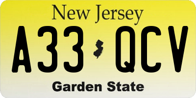 NJ license plate A33QCV
