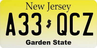 NJ license plate A33QCZ