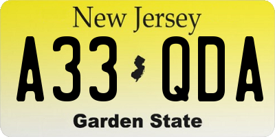 NJ license plate A33QDA