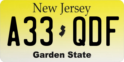 NJ license plate A33QDF