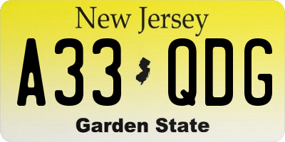 NJ license plate A33QDG