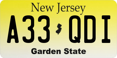 NJ license plate A33QDI